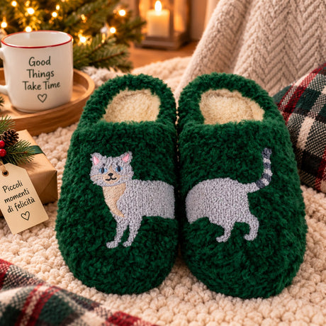 WD LifeStyle Pantoufles de Noël avec Décoration Chat Taille L/XL – Idée Cadeau de Noël