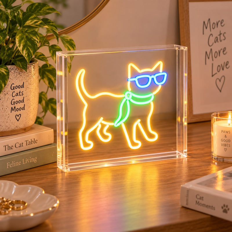 WD LifeStyle Insegna Neon Gatto 23x23 cm in Plexiglass – Lampada Decorativa LED