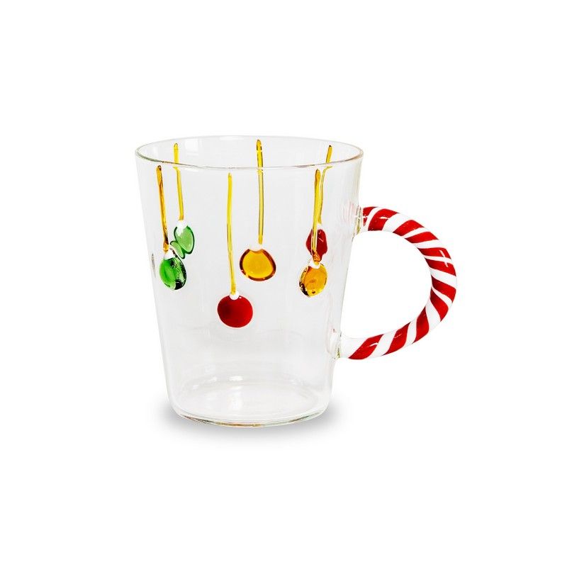 WD LifeStyle Tazza di Natale in Vetro 425 ml con Decoro Palline – Tazza Natalizia Idea Regalo
