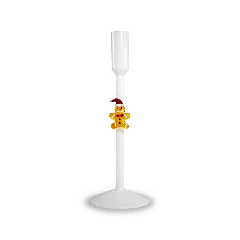 WD LifeStyle Porte-bougie de Noël Pain d'Épices Blanc en Verre – Décoration de Noël