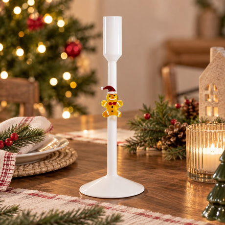 WD LifeStyle Porte-bougie de Noël Pain d'Épices Blanc en Verre – Décoration de Noël