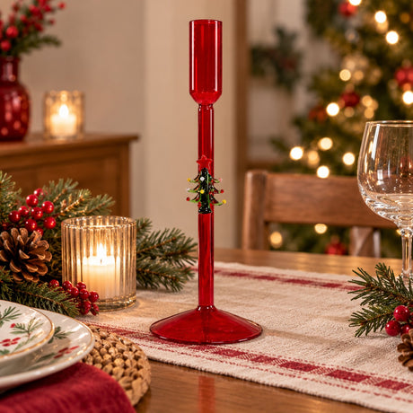 WD LifeStyle Bougeoir Sapin de Noël Rouge en Verre – Décoration de Noël