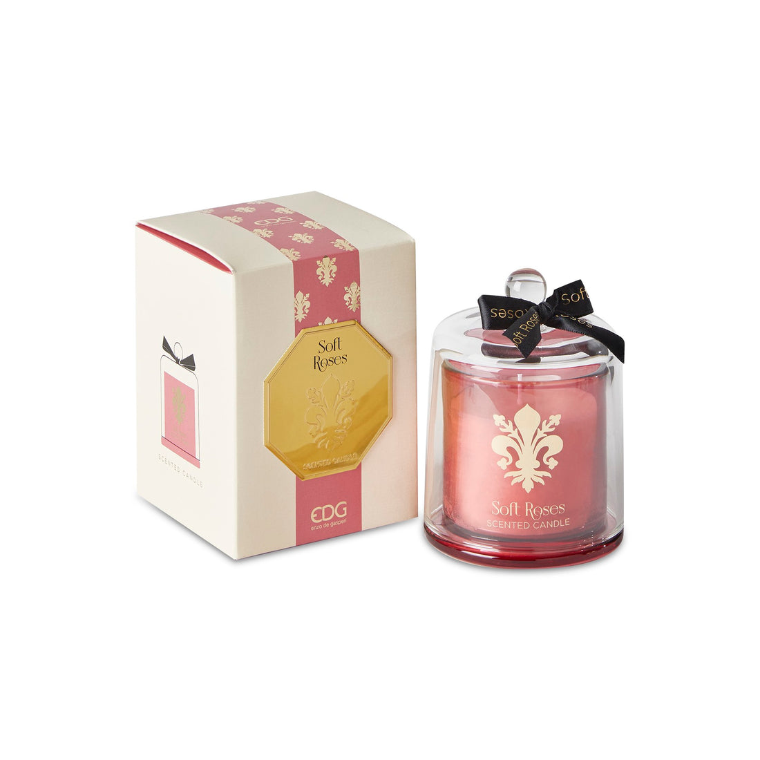 Bougie EDG Enzo De Gasperi GoldLily avec dôme H 13 cm Roses douces