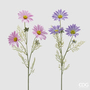 EDG Enzo De Gasperi Branche de Marguerite avec 3 Fleurs et Feuilles H 65 cm Violet ou Rose 1 Pc